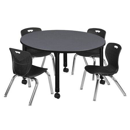 Regency Tables > Height Adjustable > Round Mobile Table & Chair Sets, 48 W, 48 L, 23-34 H, Grey TB48RNDGYAPCBK45BK